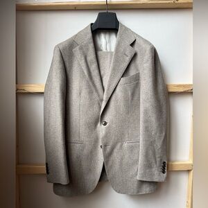 Taupe flannel wool suit from SuitSupply.